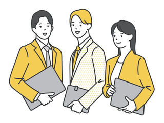 3人の働くビジネスパーソンのシンプルイメージ イラスト素材