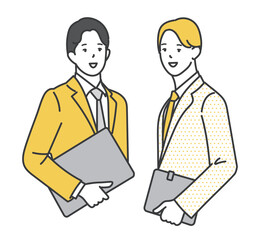 Fototapeta premium 2人の働くビジネスパーソンのシンプルイメージ イラスト素材