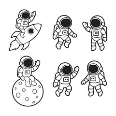 Astronauts in Space Cartoon Illustrations