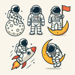 Astronauts in Space Cartoon Illustrations