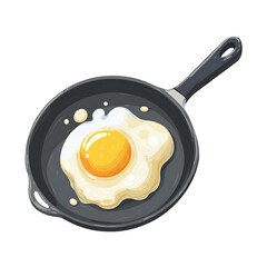 Fried Egg Illustration in Cast Iron Pan: Mastering Culinary Art with Yummy Food and Traditional Breakfast Cooking Techniques