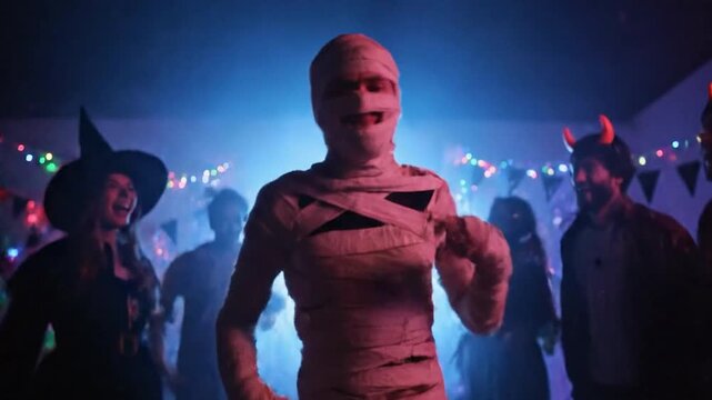 Halloween Dance-Off A Funny Mummy Steals the Show at a Costume Party
