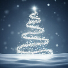 Minimalist Glowing Christmas Tree for NYE 2026 in Snowy Dreamy Atmosphere