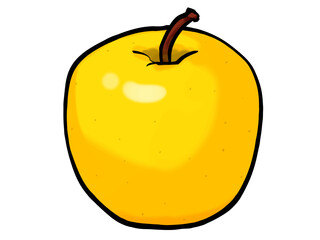 黄色いリンゴのイラスト（筆タッチ・秋の果物） シンプル / Yellow Apple (Golden Apple) Illustration, Hand-painted Brush Style