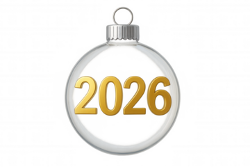 Glass ornament displaying the year 2026 inside, an upcoming new year symbol and festive decoration on transparent background