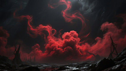 Obraz premium Abstract fiery red nebula clouds swirl and bloom in the vast darkness of outer space a cosmic explosion of vibrant color and form