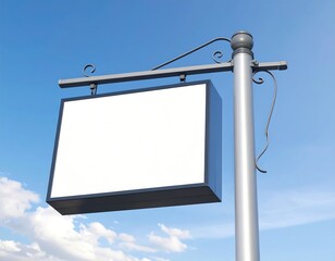 Obraz premium Blank sign hanging from a pole against a clear sky