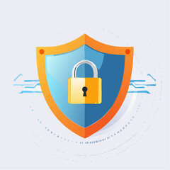 Illustration of a locked padlock on a shield symbolizes digital security and protection in online environments.