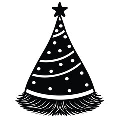cute santa hat on christmas tree cartoon illustrat.eps