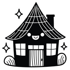 cute kawaii house with smiling face clipart on whi.eps