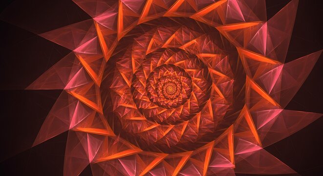 Abstract spiral design featuring geometric shapes and a warm color palette, radiating outward. - Powered by Adobe