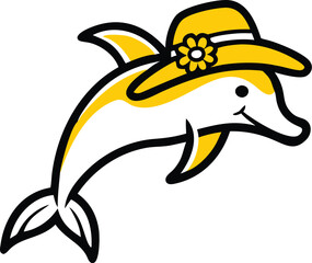 cute dolphin wearing sun hat cartoon vector on whi.eps
