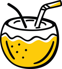 cute coconut drink with straw clipart on white bac.eps