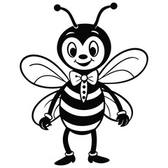 cute bee character wearing bow tie cartoon on whit.eps