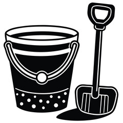 cute beach bucket and shovel cartoon clipart on wh.eps