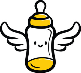 cute baby bottle with wings cartoon vector on whit.eps
