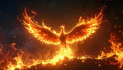輝く炎から舞い上がる不死鳥