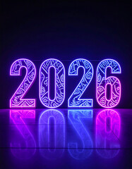 Glowing Neon Numbers 2026 with Intricate Patterns.