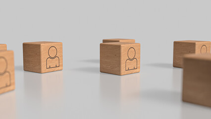 Fototapeta premium The Icon man on wood cube for Human Resources or Business concept 3d Rendering.