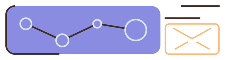 Line graph with connected nodes, data trends, email icon, and minimalist bars. Ideal for analytics, communication, monitoring, statistics, business insights digital marketing simple flat metaphor