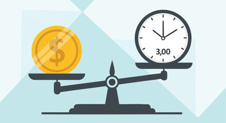 Money and Time Balanced on a Scale Illustrating Value Comparison