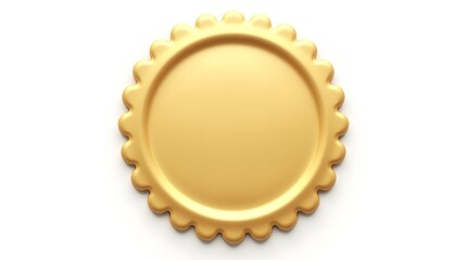 Golden round badge seal with blank center isolated on white background