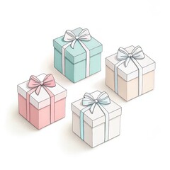 Obraz premium Four pastel colored gift boxes isolated on white background in square format