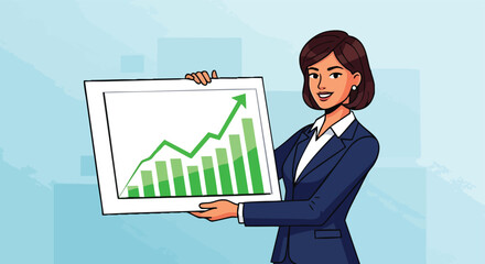 Smiling Businesswoman Holding a Chart Showing Green Financial Growth and Success