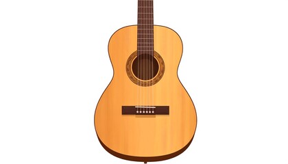 Obraz premium An isolated, medium shot of a six-string acoustic instrument. The illustration features a light-brown body and neck, complete with strings, bridge, and soundhole
