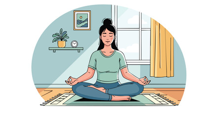Peaceful Woman Meditating in Lotus Pose on a Mat Indoors