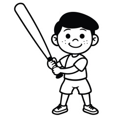 cartoon child holding baseball bat clipart on whit.eps