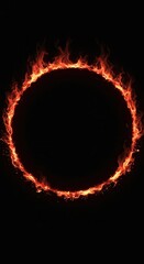 Fototapeta premium Illuminated fiery circle, featuring vibrant orange and red flames in a circular formation, gracefully arranged against a profound black backdrop, creates a captivating visual impact with a burning...