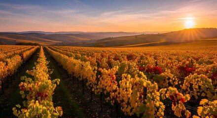 Autumnal Vineyard Vista: Golden Leaves and Rolling Hills at Suns