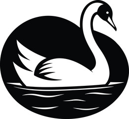 a swan gliding smoothly across a calm lake at suns