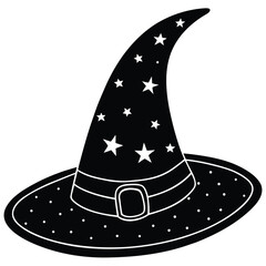cartoon witch hat with stars illustration on white.eps