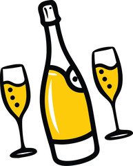 champagne bottle and glasses vector illustration o.eps