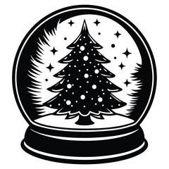 christmas tree inside snow globe vector illustrati.eps