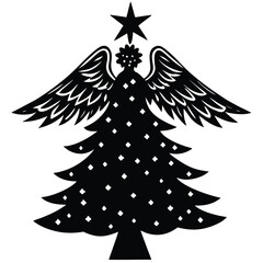 christmas tree with angel topper illustration on w.eps