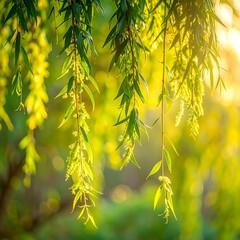 Sunlight filtering through willow branches