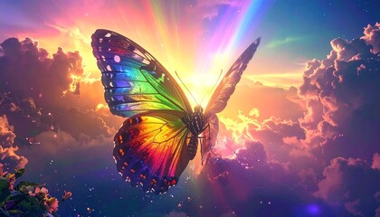 虹色のオーラをまとう神秘の蝶