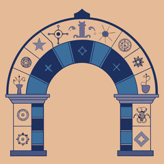 circular stone arch carved with zodiac symbols  (2).eps