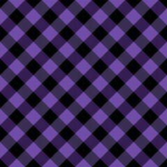 Diagonal tartan Halloween plaid. Scottish pattern in violet and black cage. Scottish cage. Traditional Scottish checkered background. Seamless fabric texture. Vector illustration