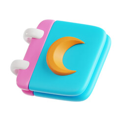 Pastel Blue Diary with Crescent Moon 3D Render on Transparent Background