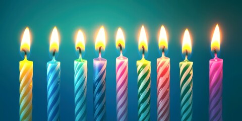 birthday candles burning brightly in a festive display with a background