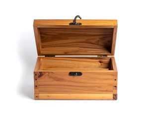 Light-brown wooden chest, open