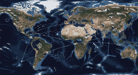 Simple Grey World Map with Pacific Ocean Center © MdFahim
