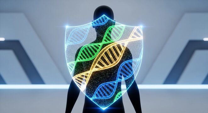 Genetic Protection DNA Shield Human Silhouette Future Health Medicine Science - Powered by Adobe