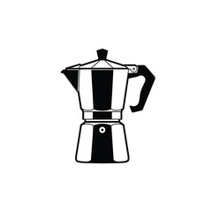 Black and white illustration of a classic stovetop espresso coffee maker.