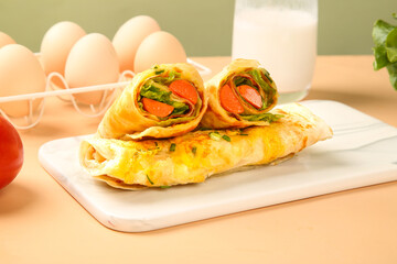 Ham and Egg Breakfast Enchilada Wrap with Fresh Ingredients