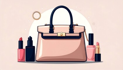 Stylish handbag and cosmetics